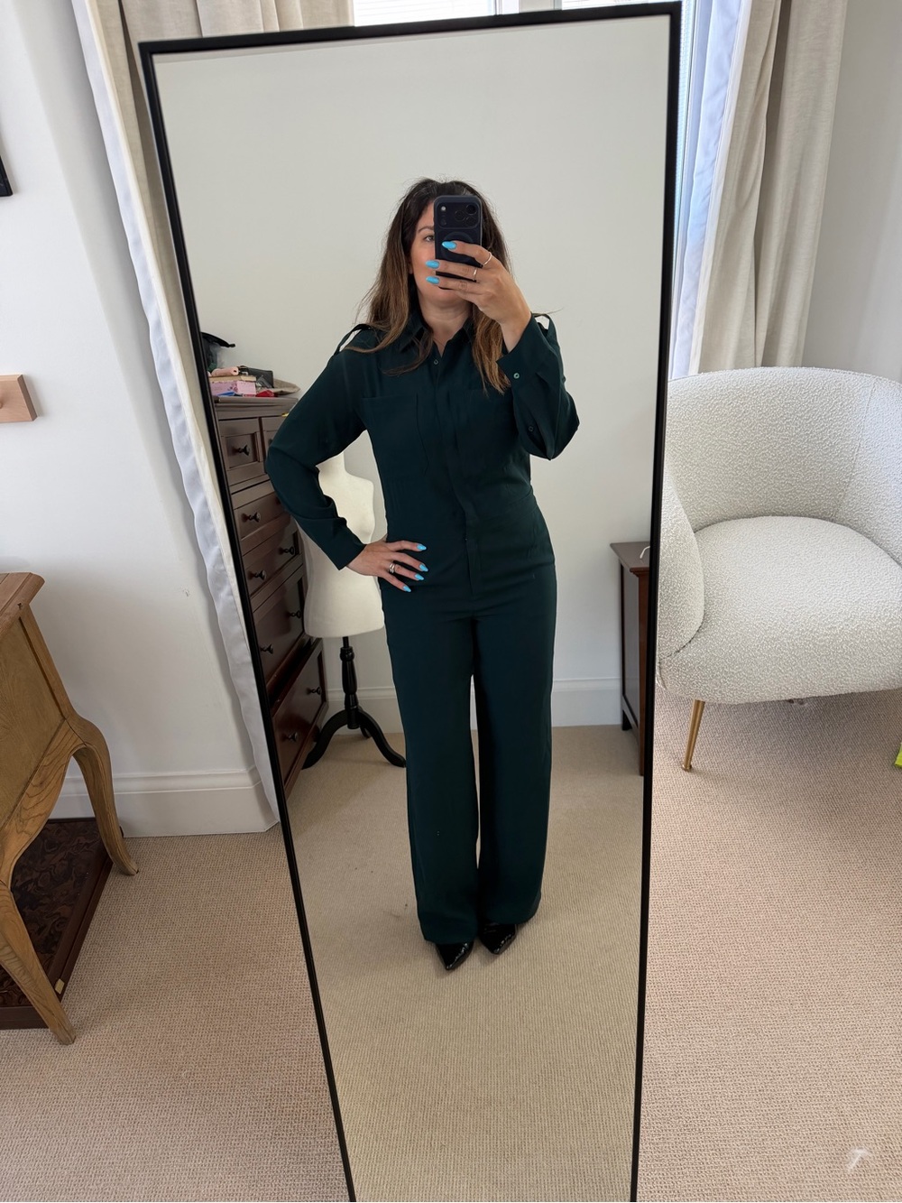 Babaton Dark Green Tailored Long-Sleeve Jumpsuit